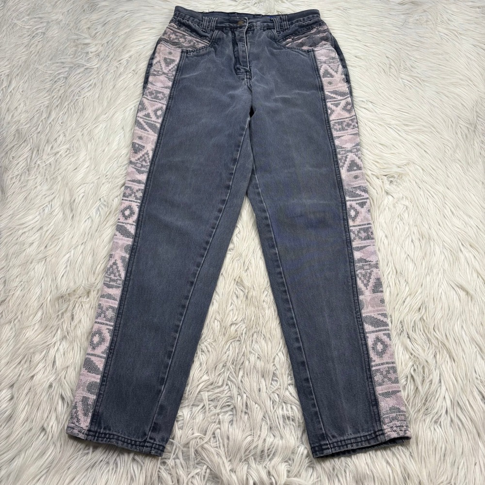 Vintage 90's LA Blues Women's 27 Gray Navaho Blanket Side Stripe Tapered Jeans